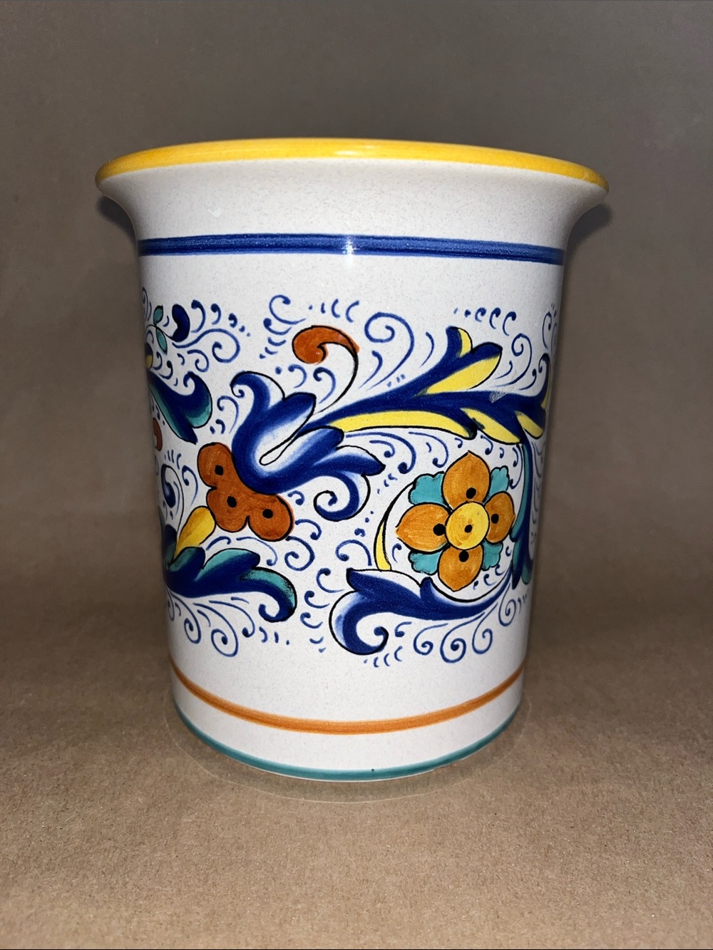 Ceramica Nova Deruta Hand Painted Italian Ceramic Vase Utensil Jar